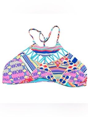 TINIBIKINI Multicolored Abstract Racerback Bikini Top Size Medium NEW